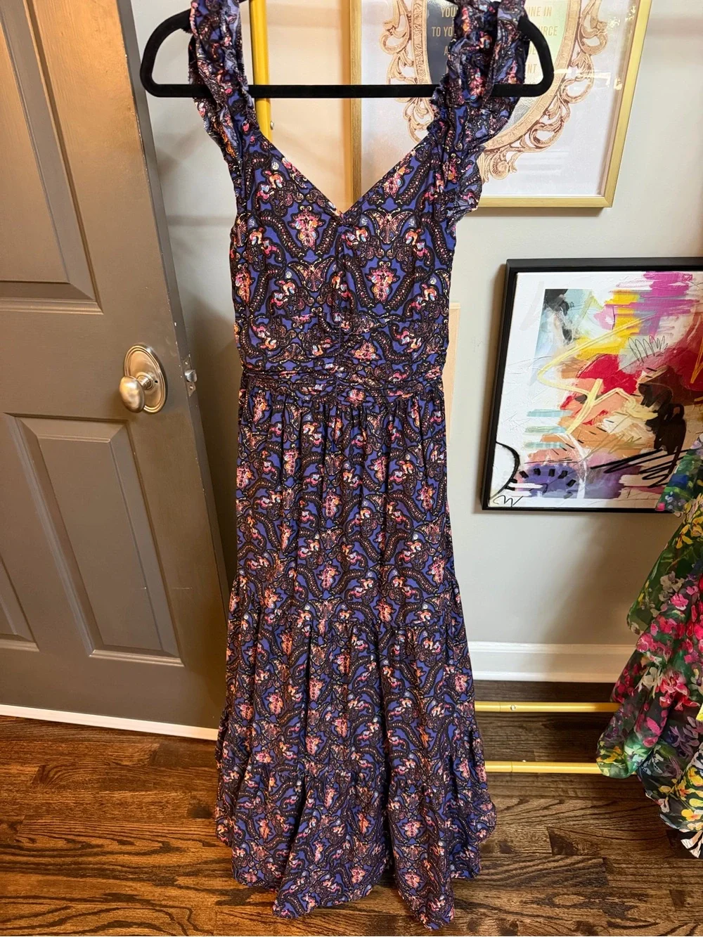 Caroline Constas Navy Floral V-Neck Ruffle Maxi Dress - Picture 3 of 5